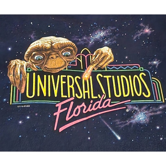 VTG. 90's Universal Studios Florida ET Blue Single Stitch T Shirt Medium - Picture 2 of 7